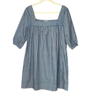 navyBLEU BRAND, NWOT COTTON SQAURE NECK 3/4 SLEEVE LOOSE MINI DRESS w/ POCKETS